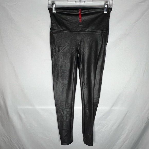 SPANX Faux Leather Leggings Petite Large Black High Rise Stretch Pants - Picture 4 of 7